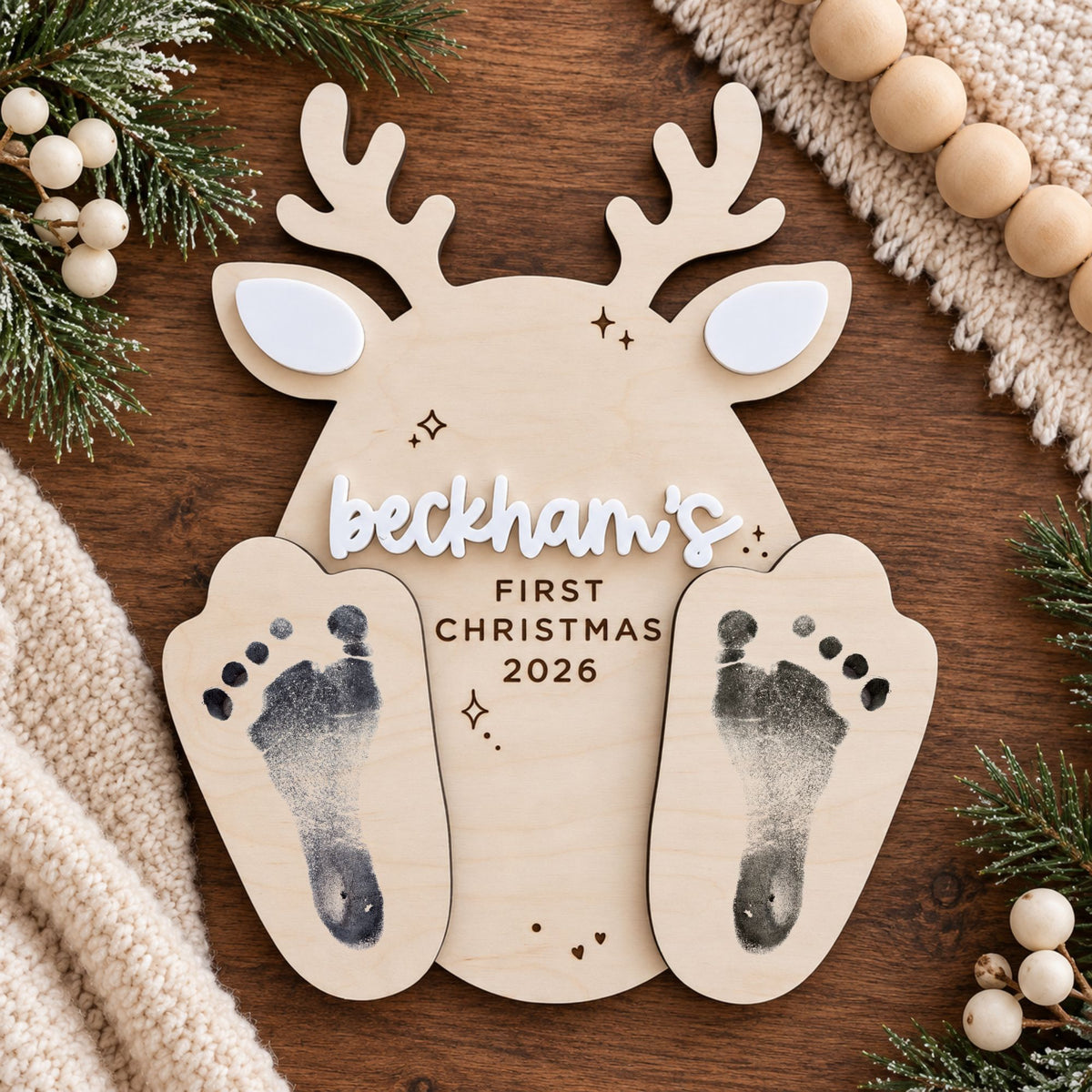 Personalized Baby’s First Christmas Reindeer Footprint Keepsake