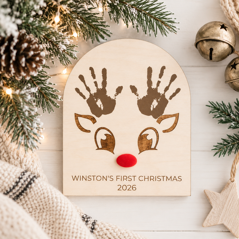 Baby Handprint Reindeer Sign | First Christmas Keepsake Craft - Charlie + Pine