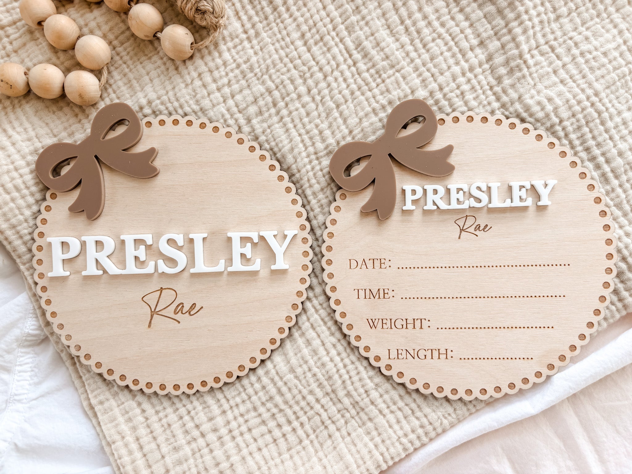 Custom Baby Birth Announcement Sign Set | Name, Stats & Footprint Keepsake - Charlie + Pine