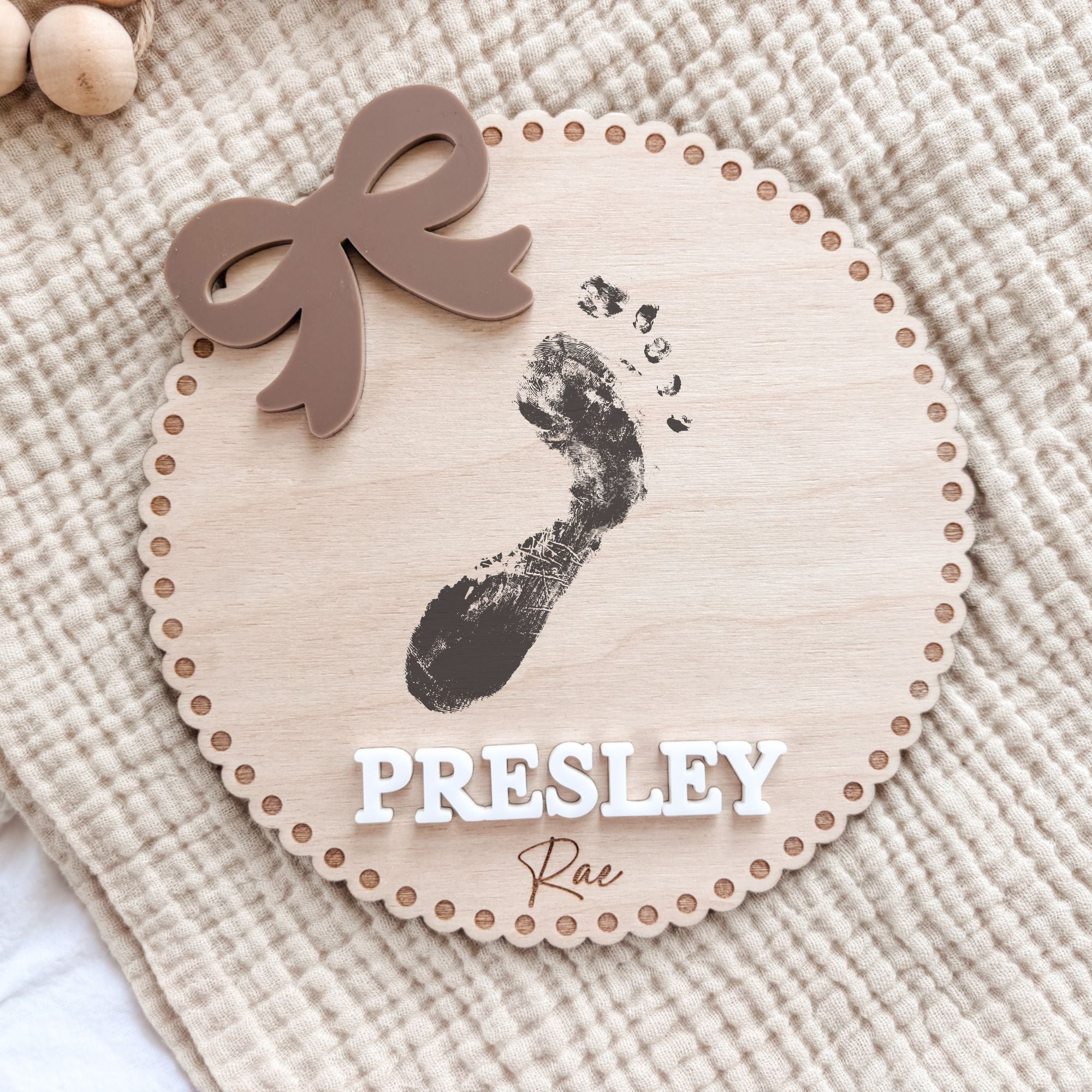 Custom Baby Birth Announcement Sign Set | Name, Stats & Footprint Keepsake - Charlie + Pine