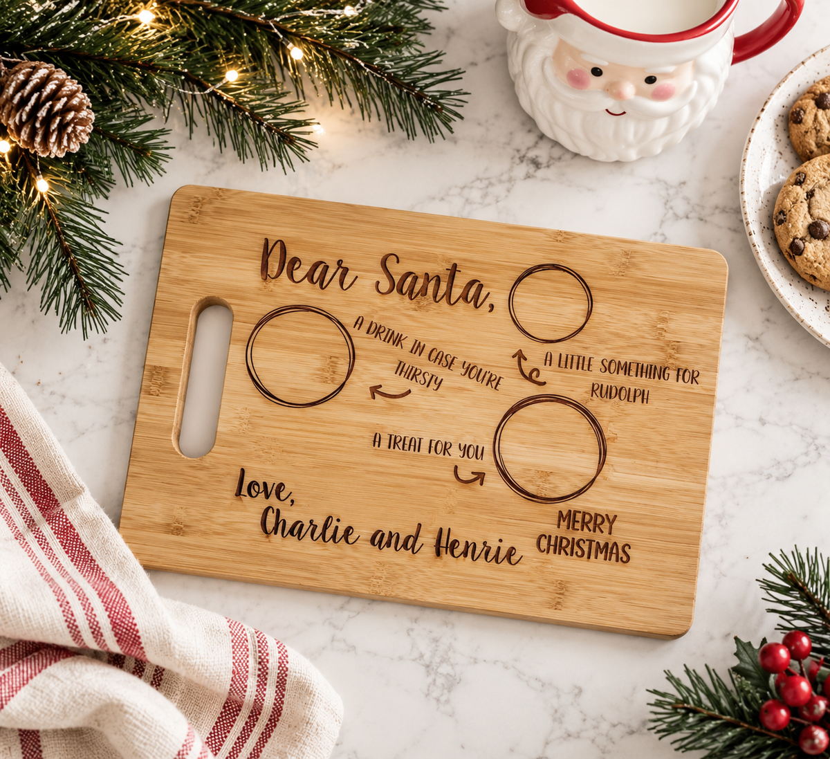 Milk and Cookies for Santa Board | Personalized Christmas Tray - Charlie + Pine