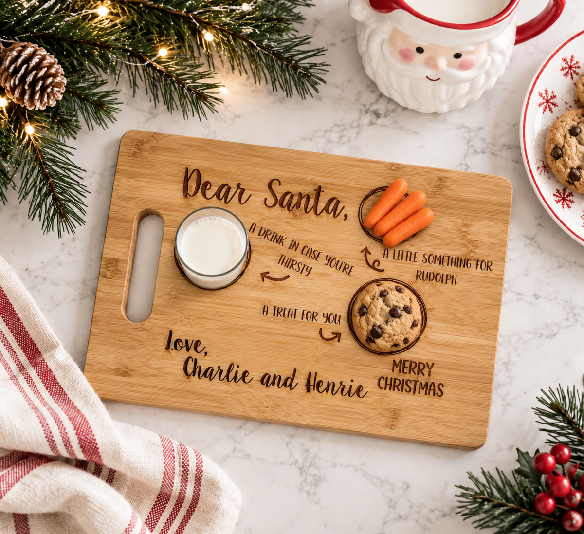 Milk and Cookies for Santa Board | Personalized Christmas Tray - Charlie + Pine