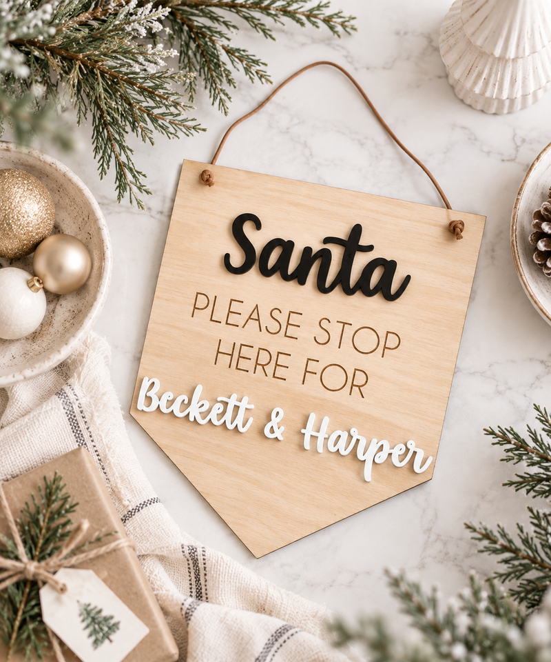 Santa Stop Here Door Hanger - Charlie + Pine