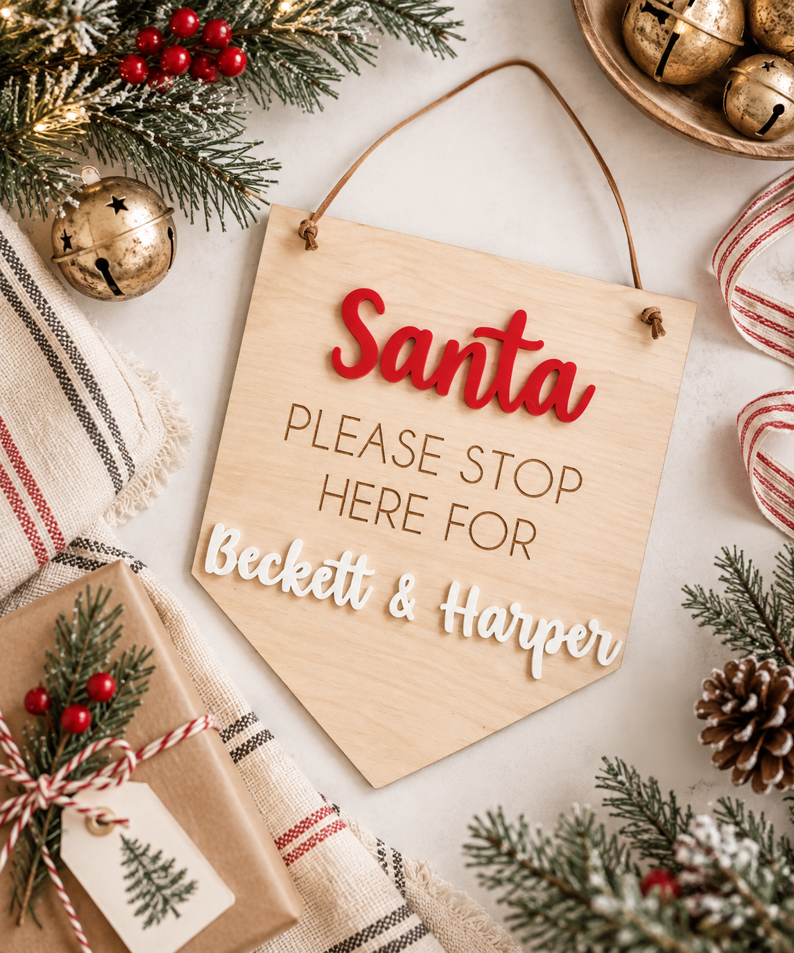 Santa Stop Here Door Hanger - Charlie + Pine