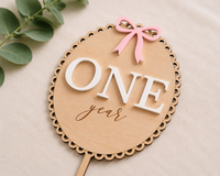 One Year Cake Topper | First Birthday Cake Topper | Wooden Birthday Cake Decoration