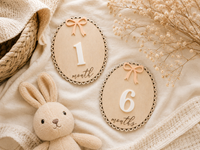 Neutral Wooden Baby Monthly Milestone Cards – Interchangeable Number Photo Prop Set – Reusable Newborn to 12 Month Keepsake - Charlie + Pine