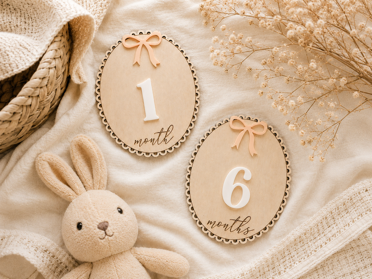 Neutral Wooden Baby Monthly Milestone Cards – Interchangeable Number Photo Prop Set – Reusable Newborn to 12 Month Keepsake - Charlie + Pine