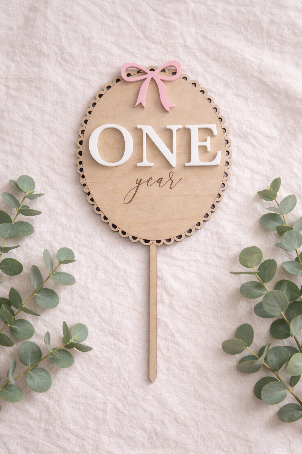 One Year Cake Topper | First Birthday Cake Topper | Wooden Birthday Cake Decoration