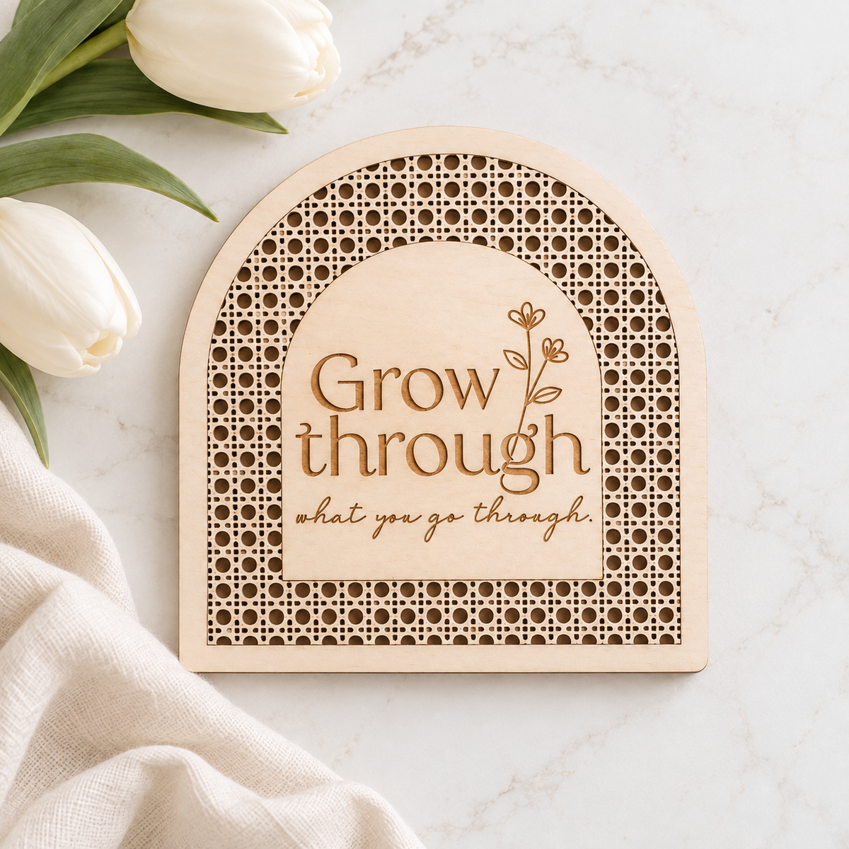 Grow Through What You Go Through Wood Sign – Inspirational Boho Wall Decor - Charlie + Pine