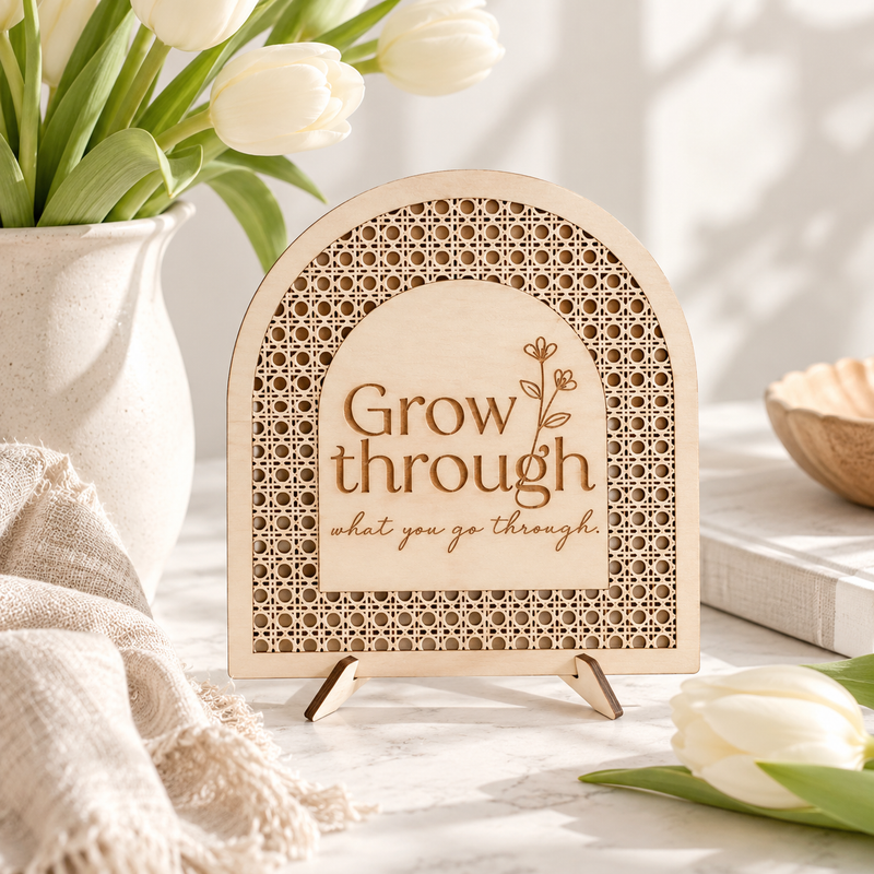 Grow Through What You Go Through Wood Sign – Inspirational Boho Wall Decor - Charlie + Pine