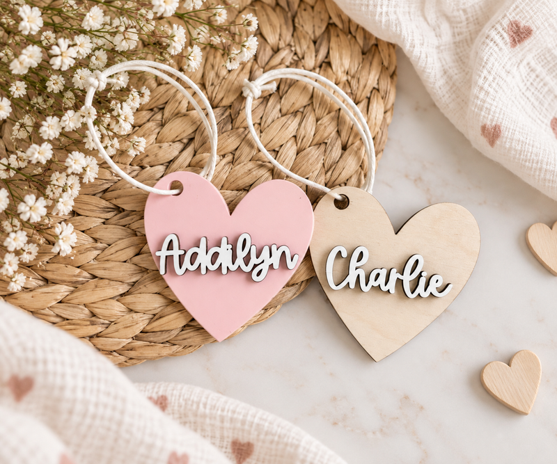 Custom Heart Name Tags - Charlie + Pine
