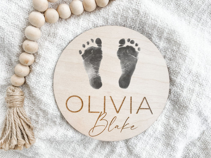 Newborn Footprint Birth Announcement Sign - Charlie + Pine
