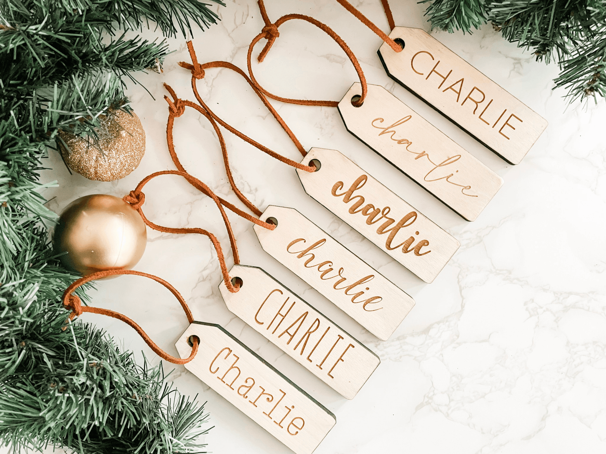 Personalized Leather Christmas Stocking Tags — Black Butterfly