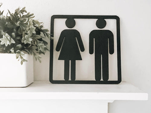 Restroom Wood Cutout Sign - Charlie + Pine